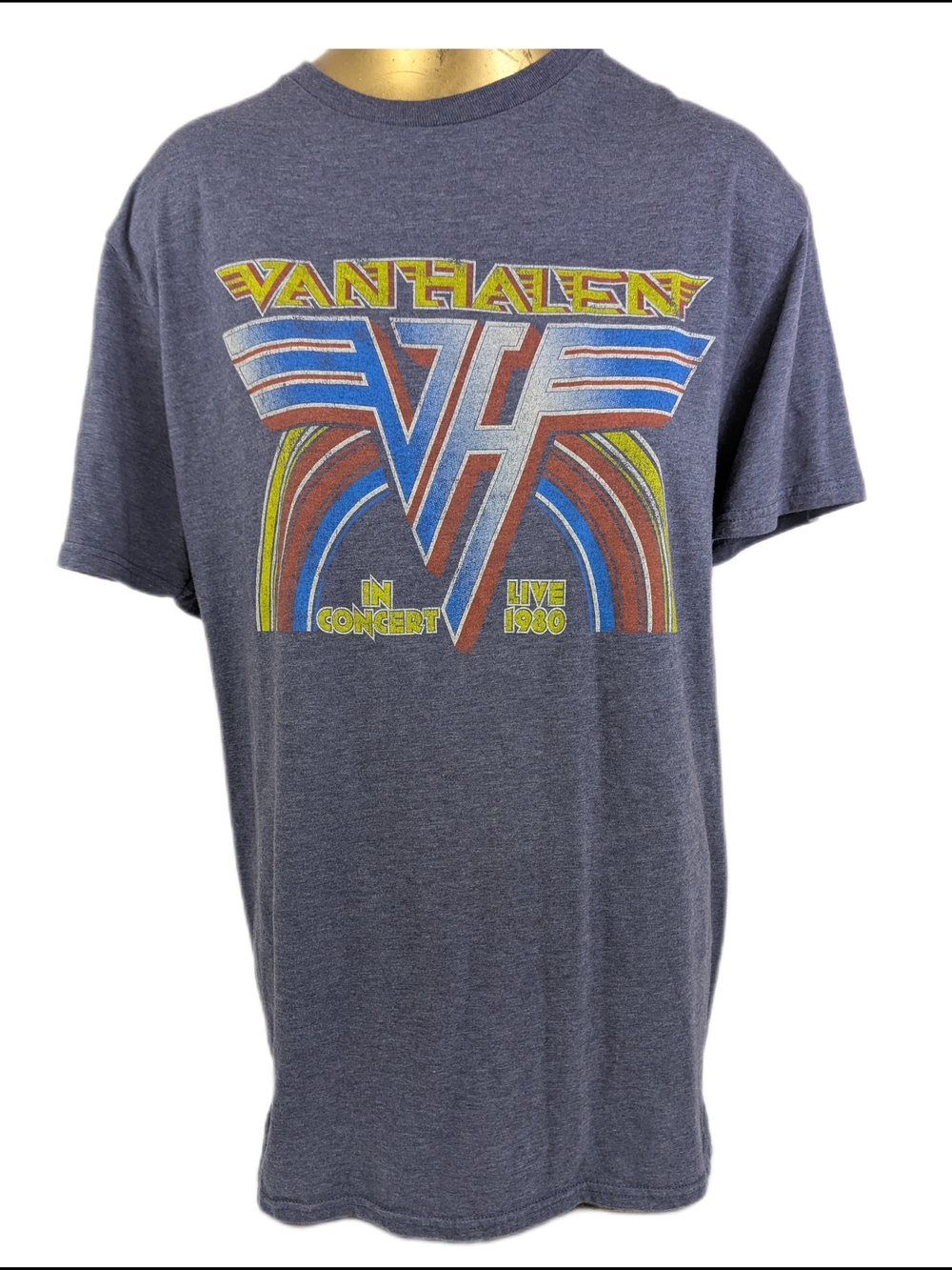 Van Halen In Concert Live 1980 Men's Grey Tee With Rainbow Logo Large